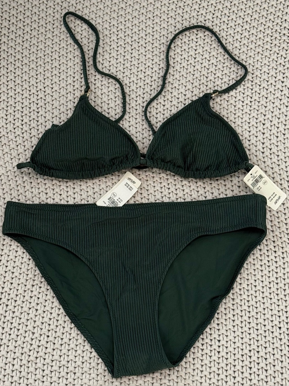 NWT Aerie Dark Forrest Green Ribbed Bikini Set - Size Medium
